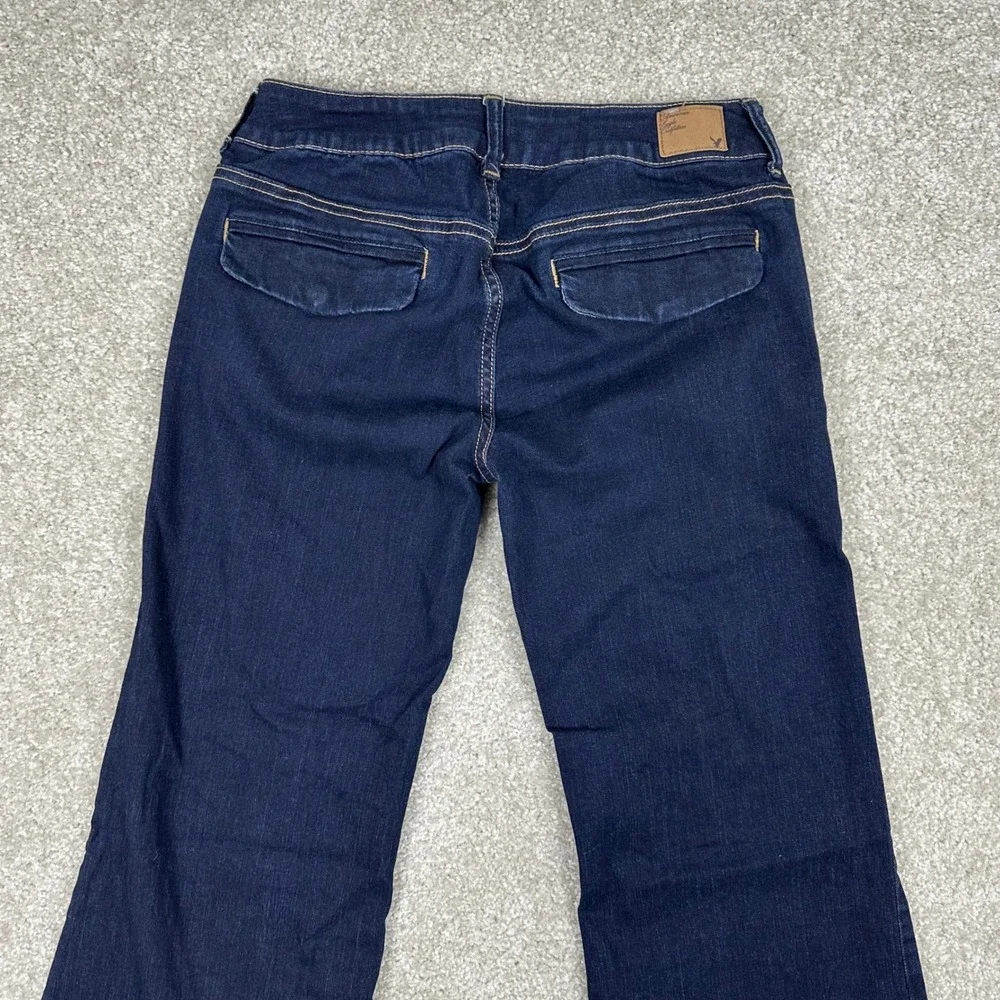 American Eagle Y2k Trouser Jeans Womens 6 Dark Wash Wide Leg Flare Denim Indigo